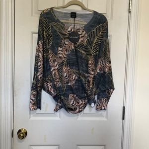 50 % rayon 50% polyester. Very comfy. One size